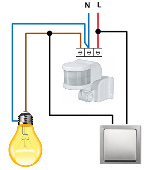 Как правильно подключить датчик движения - 5 схем подключения с переключателем и без.