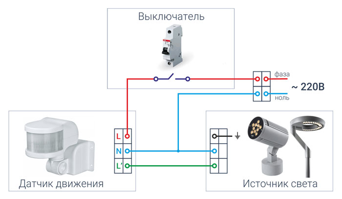 Как правильно подключить датчик движения - 5 схем подключения с переключателем и без.