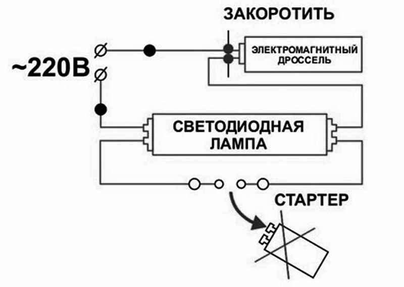 Замена лампы дневного света на светодиодную схема подключения